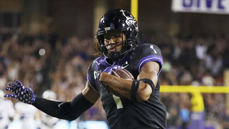 Texas Christian wide receiver Quentin Johnston carries the ball on a touchdown run against Kansas State in October.