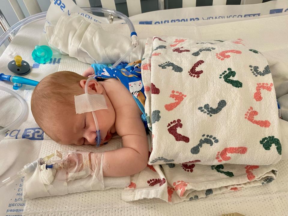 Three-week-old Owen Parker was one of hundreds of Michigan children who were hospitalized in October for treatment of RSV, respiratory syncytial virus. A wave of infections among infants and young children is putting strain on pediatric hospitals across the state.