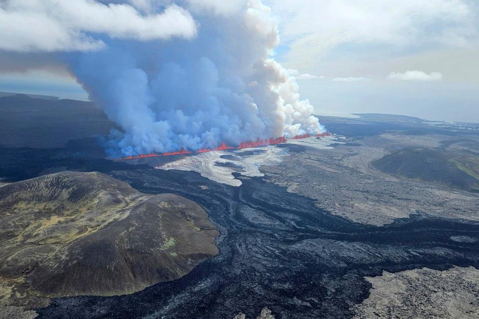 A volcano erupts in Iceland (AP)