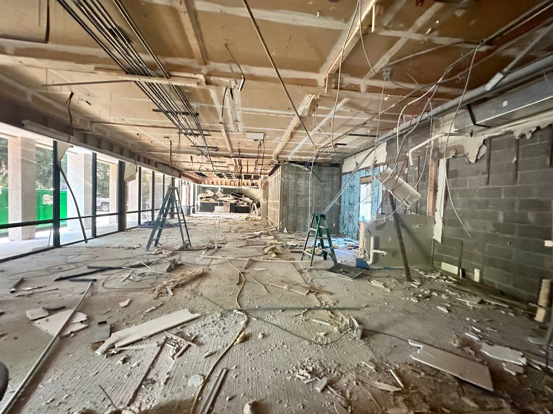 A handout photo shows the gutted bank and office building that has been converted into workforce housing on Hilton Head Island.