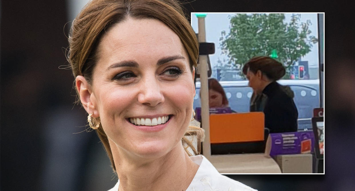 A photo of the Duchess of Cambridge at Sainsbury's supermarket in Norfolk, UK, buying Halloween 'bits' with son Prince George and daughter Princess Charlotte.