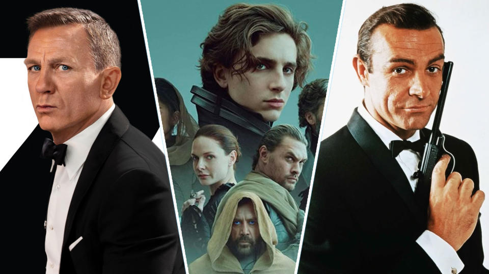 What to watch: New movies on streaming for Easter weekend include No Time To Die, Dune, and all the Bond films on Prime. (MGM/Universal Pictures/Warner Bros.)