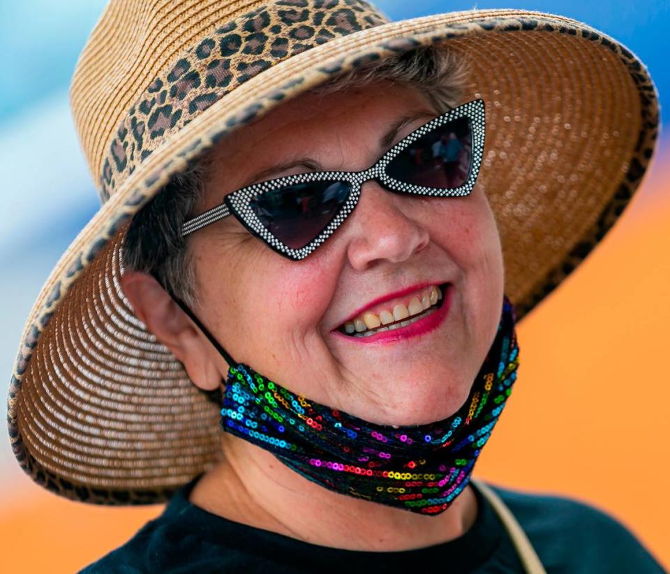 Cynthia Mitchell, from Hope, Kansas, waits in line to board Royal Caribbean’s Celebrity Edge cruise ship at Port Everglades Terminal 25 in Fort Lauderdale, Florida on Saturday, June 26, 2021. After departing Port Everglades Saturday, Celebrity Edge will be the first cruise ship sailing with guests from a U.S. port in over 15 months.