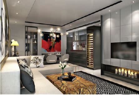 Artist’s impression of the living area of a three-bedroom apartment at D1MENSION