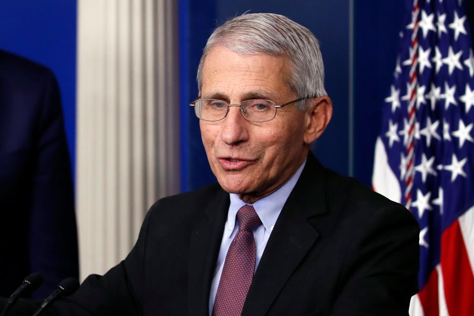 Dr. Anthony Fauci, director of the National Institute of Allergy and Infectious Diseases, speaks about the coronavirus in the James Brady Press Briefing Room of the White House.