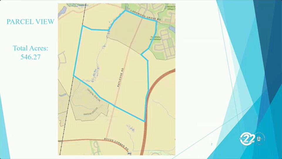 A map showing the boundaries of a proposed 674-house development called Monarch, planned just southwest of the village of Whitehall north of Middletown.