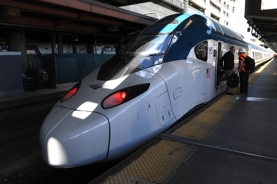 WASHINGTON, DC - JUNE 1
The new, next generation Acela train arrives June 01, 2020 in Washington, DC.  The train is one of 28 new trainsets Amtrak has purchased, and are being manufactured in NY. Two prototypes are now being tested, including the one that will arrive in Washington on Monday around noon. The new trains, built by French company Alstom at a facility in Hornell, N.Y., cost about $1.5 billion, paid for with a Railroad Improvement and Financing federal loan. The plan is to roll them out next year.
(Photo by Katherine Frey/The Washington Post via Getty Images)