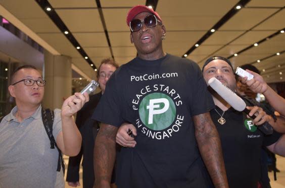Former NBA player Rodman in Singapore in June 2018 (AFP/Getty Images)