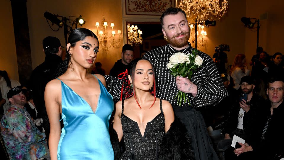 Avantika Vandanapu, Becky G and Sam Smith attend the Christian Cowan runway show on February 11. - Gilbert Flores/WWD via Getty Images