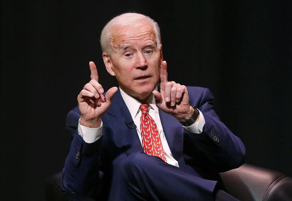 Former Vice President Joe Biden speaks at the University of Utah Thursday Dec. 13, 2018, in Salt Lake City. Biden says he initially refused to run with then-presidential candidate Barack Obama a decade ago, but his family ultimately convinced him he had to support an African-American candidate with a real chance of winning. Biden was greeted with a standing ovation when he spoke amid speculation about whether he'll launch his own campaign for president. He did not directly address the possibility of another run in the speech that marks his final public event for 2018. (AP Photo/Rick Bowmer)