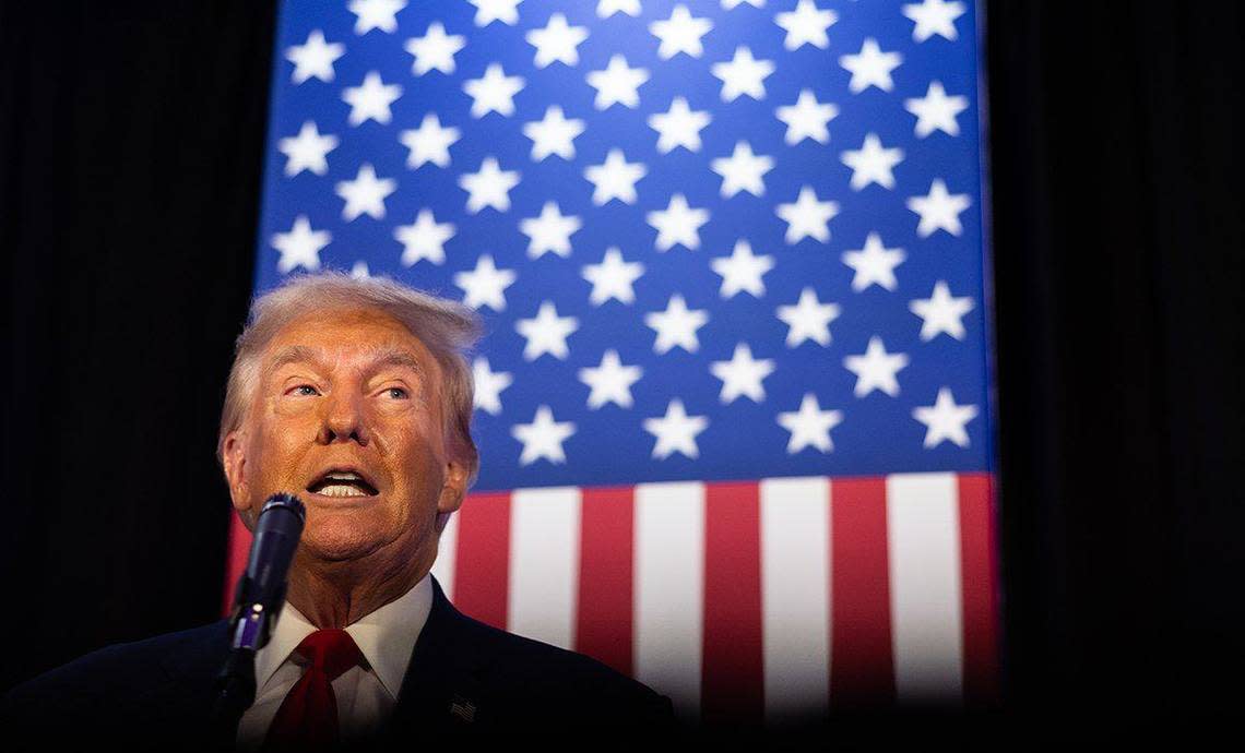 Former President Donald Trump gives remarks to the Fraternal Order of Police in Charlotte, N.C., on Friday, September 6, 2024.