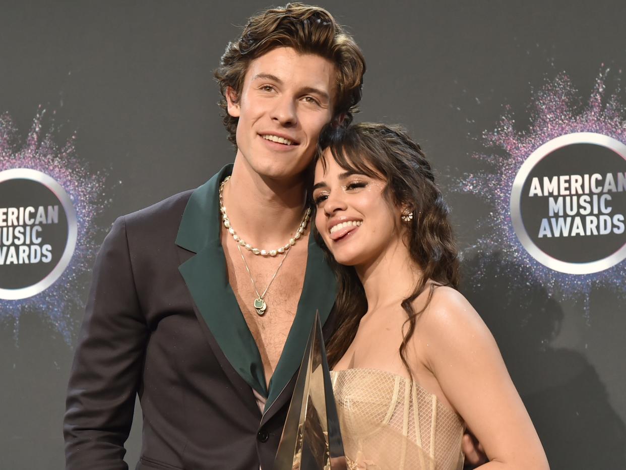 Shawn Mendes and Camila Cabello attend the 47th Annual American Music Awards® - Press Room at Microsoft Theater on November 24, 2019 in Los Angeles, California.
