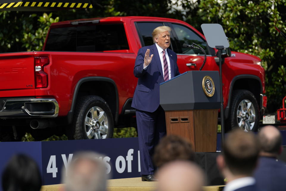 President Donald Trump speaks during an event on regulatory reform on the South Lawn of the White House, Thursday, July 16, 2020, in Washington. (AP Photo/Evan Vucci)