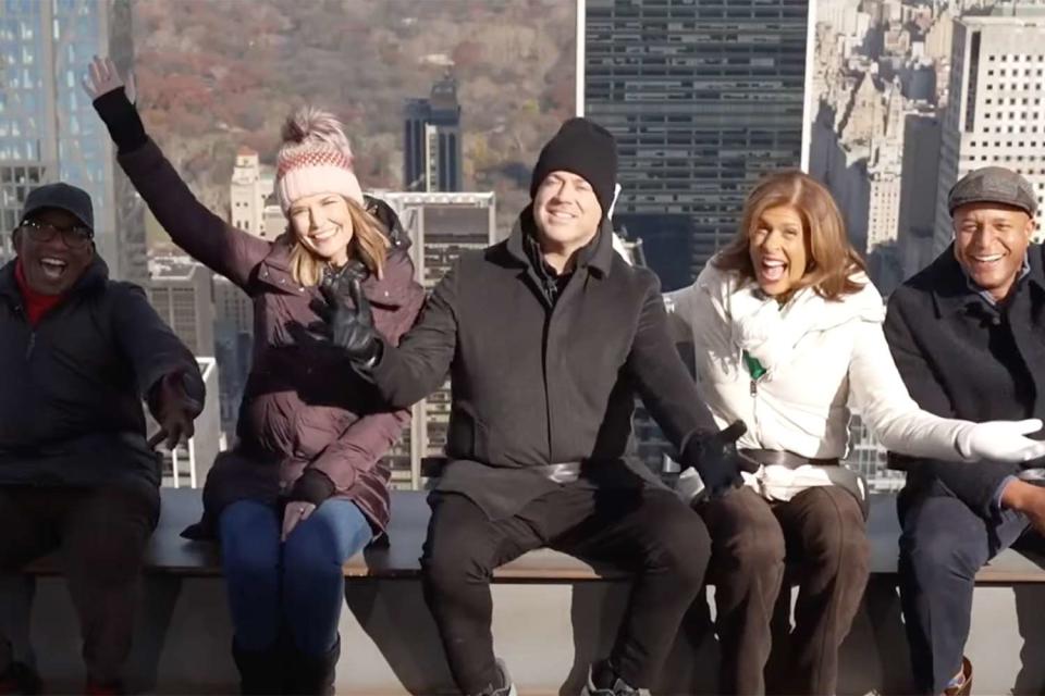 <p>TODAY/YouTube</p> TODAY show team sits above Manhattan on "The Beam"