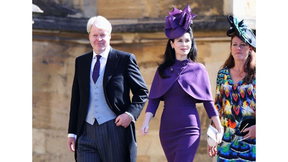 Charles Spencer, 9th Earl Spencer (L) and his wife, Karen Spencer arrive for the wedding ceremony of Britain's Prince Harry, Duke of Sussex and US actress Meghan Markle 