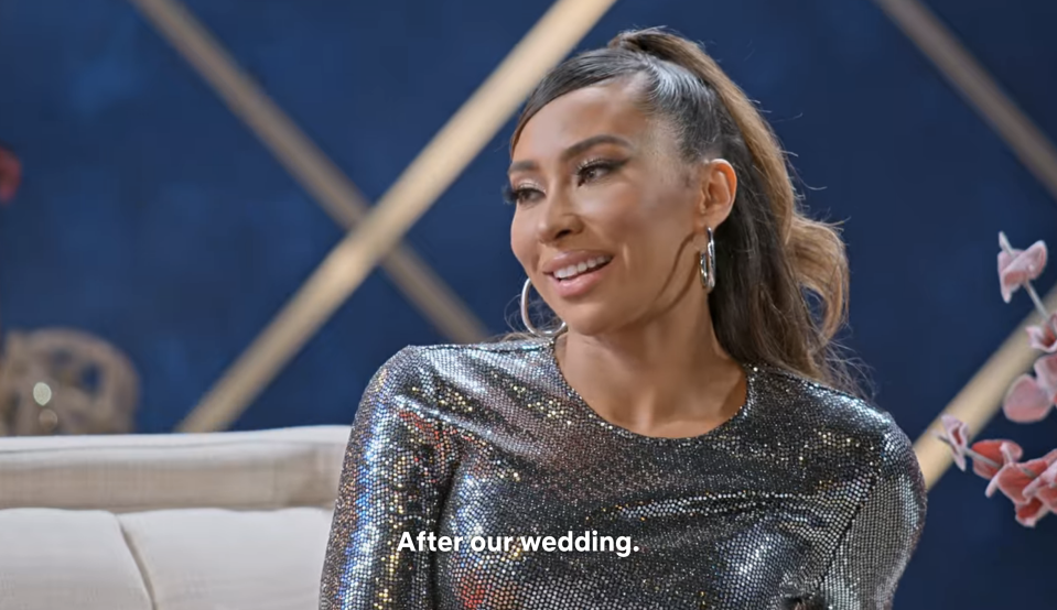 Raven smiling with caption "After our wedding"