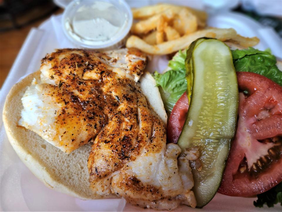 Blackened grouper sandwich at Rod & Reel Pier, 875 N. Shore Drive, Anna Maria, photographed June 24, 2023.