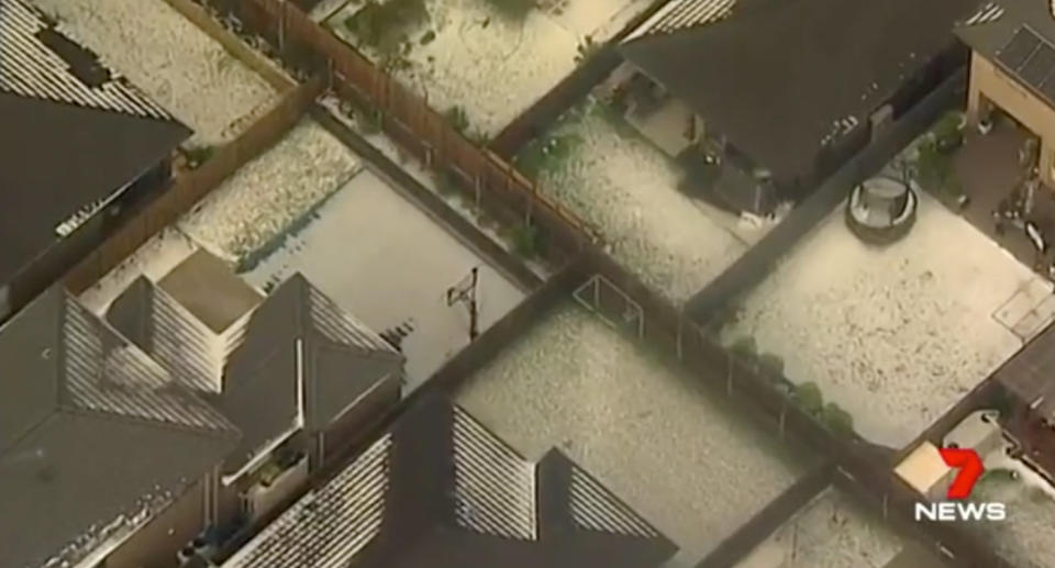 The freak hail storm hit Sydney’s north west. Source: 7News