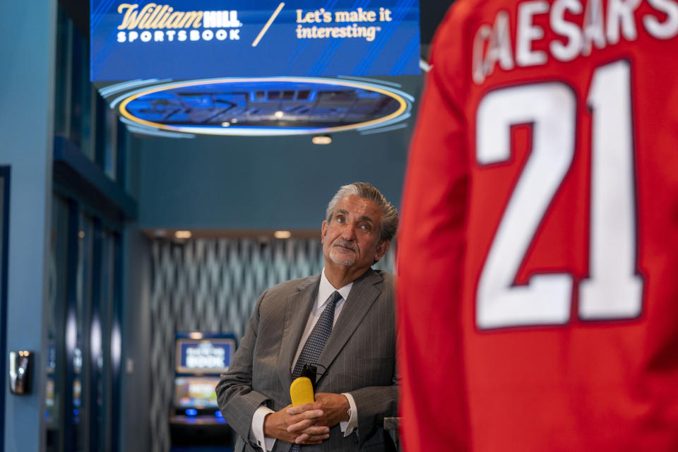 Founder & CEO of Monumental Sports & Entertainment and owner of the Washington Wizards and the Washington Capitals Ted Leonsis appears at a ribbon cutting for the William Hill Sportsbook at Monumental Sports & Entertainment's Capital One Arena in Washington, Wednesday, May 26, 2021. (AP Photo/Andrew Harnik)