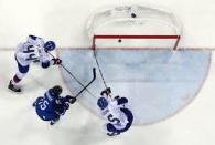 Ice Hockey - Pyeongchang 2018 Winter Olympics - Men’s Playoff Match - Finland v South Korea - Gangneung Hockey Centre, Gangneung, South Korea - February 20, 2018. Sakari Manninen of Finland scores his team's fifth goal. REUTERS/Grigory Dukor