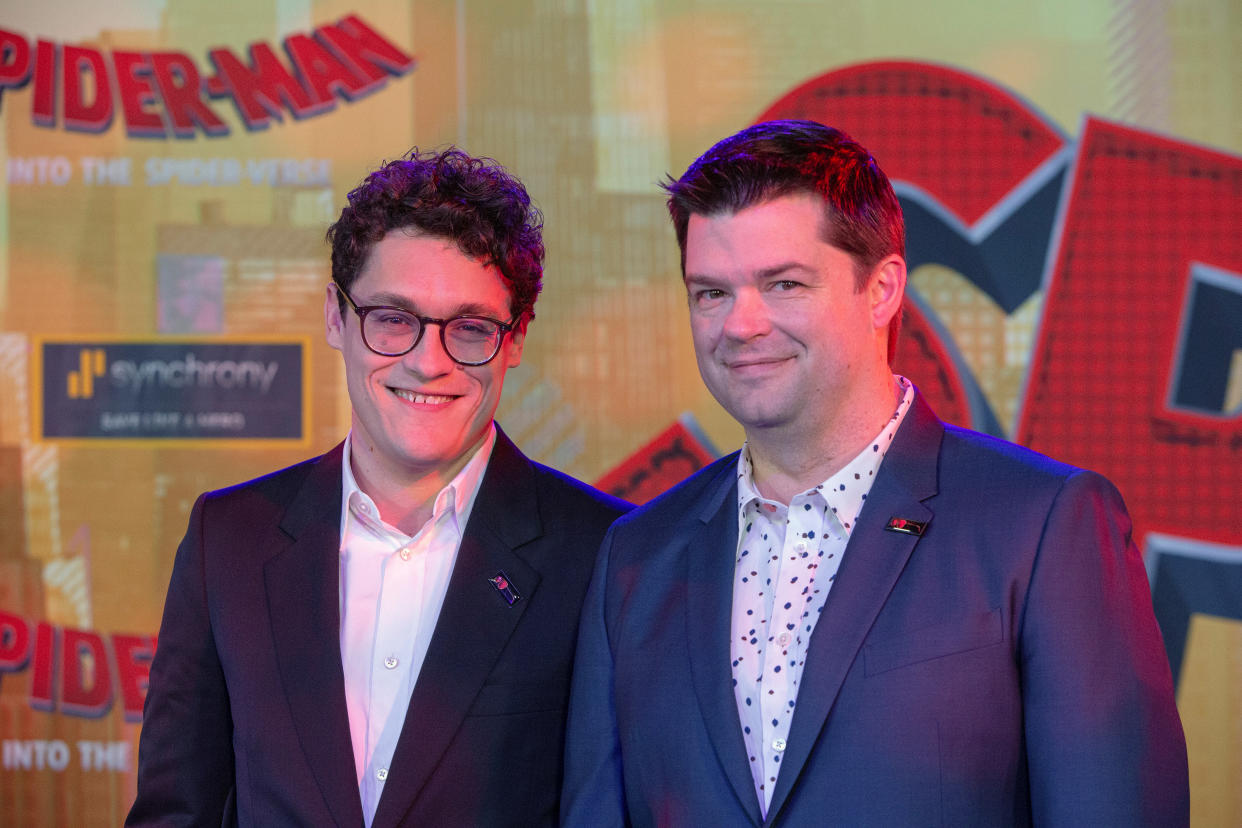 Producers Phil Lord and Christopher Miller attend the world premiere for the movie "Spider-Man: Into the Spider-Verse" in Los Angeles, California, U.S., December 1, 2018. REUTERS/Monica Almeida