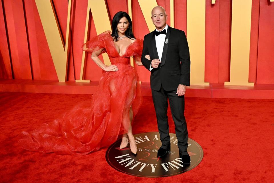 Lauren Sanchez and Jeff Bezos attend the 2024 Vanity Fair Oscar after-party.