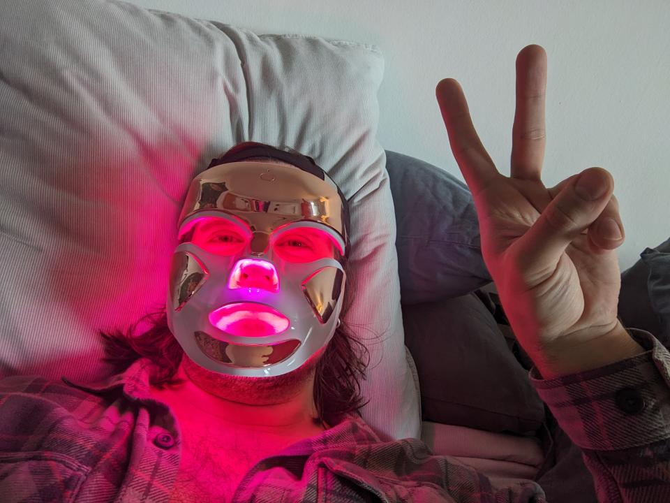 SPY writer, Adam Hurly, using the Dr. Dennis Gross LED mask
