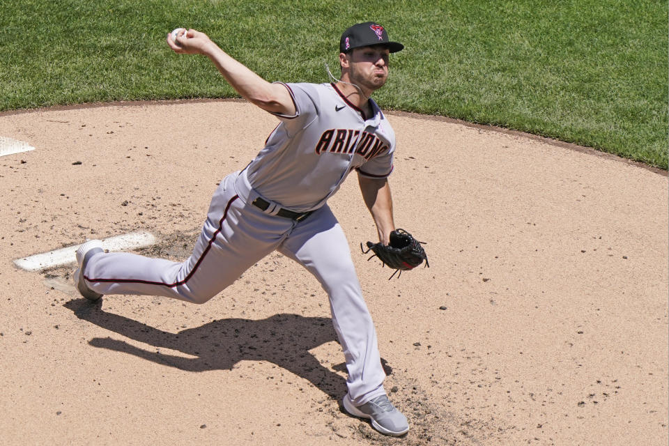 Arizona Diamondbacks starting pitcher Riley Smith delivers during the first inning of a baseball game against the New York Mets, Sunday, May 9, 2021, in New York. (AP Photo/Kathy Willens)