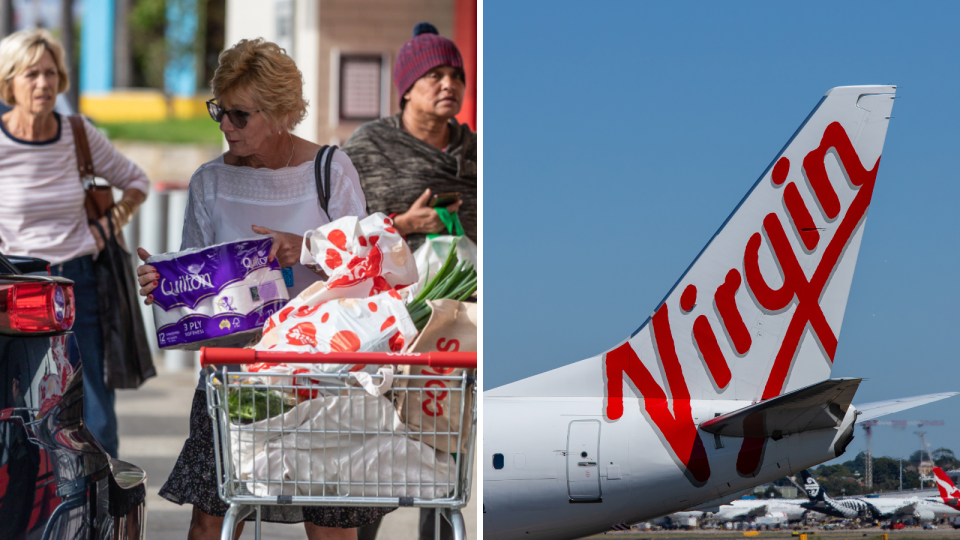 Shopping at Coles. Virgin plane. Earning Velocity frequent flyer points concept.