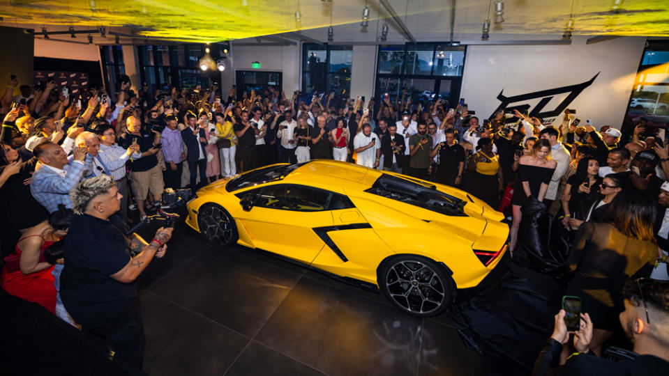 The West Coast reveal of the Lamborghini Revuelto, the marque's first plug-in hybrid supercar.