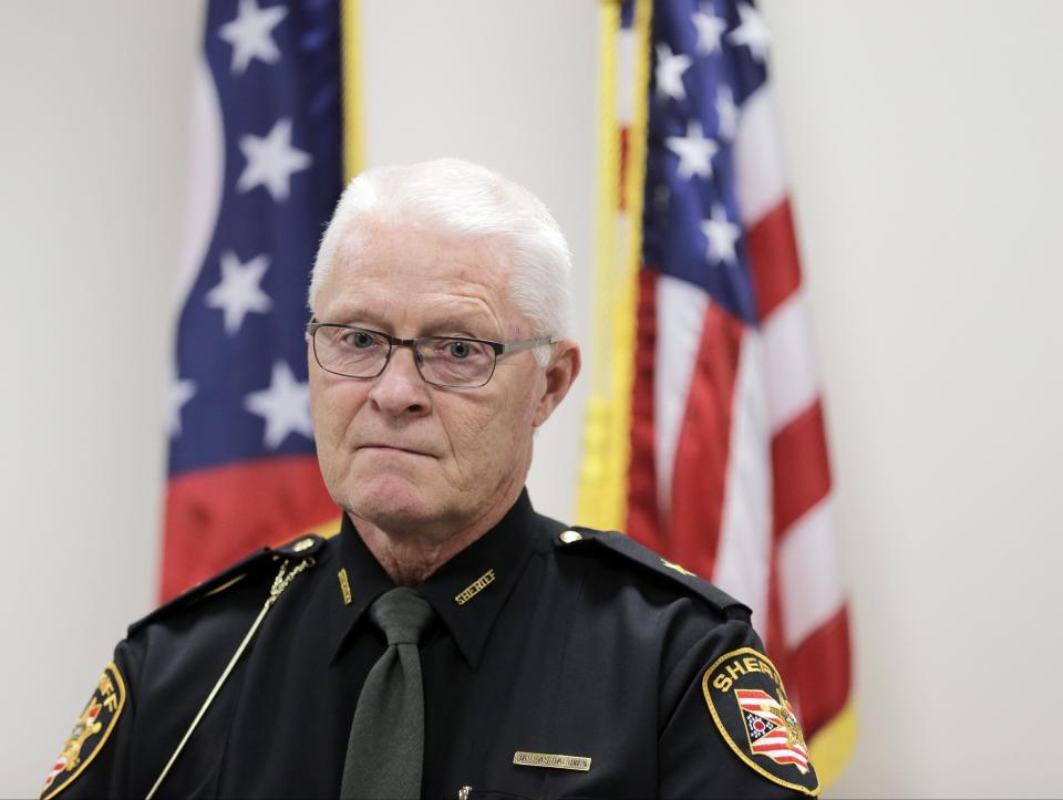Franklin County Sheriff Dallas Baldwin appeared before the media on September 5, 2019, to comment on the case against Mike Davis, the WBNS-TV (Channel 10) meteorologist who was arrested in an investigation by the Internet Crimes Against Children Task Force.