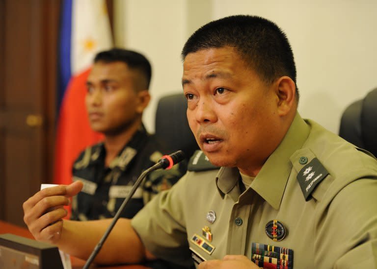 Philippine Army spokesman, Colonel Randolph Cabangbang, pictured during a press conference in Manila, on March 8, 2013. A group of 21 UN peacekeepers seized by Syrian rebels on the Golan were still being held on Saturday after a two-hour truce during which their release had been expected, a watchdog said