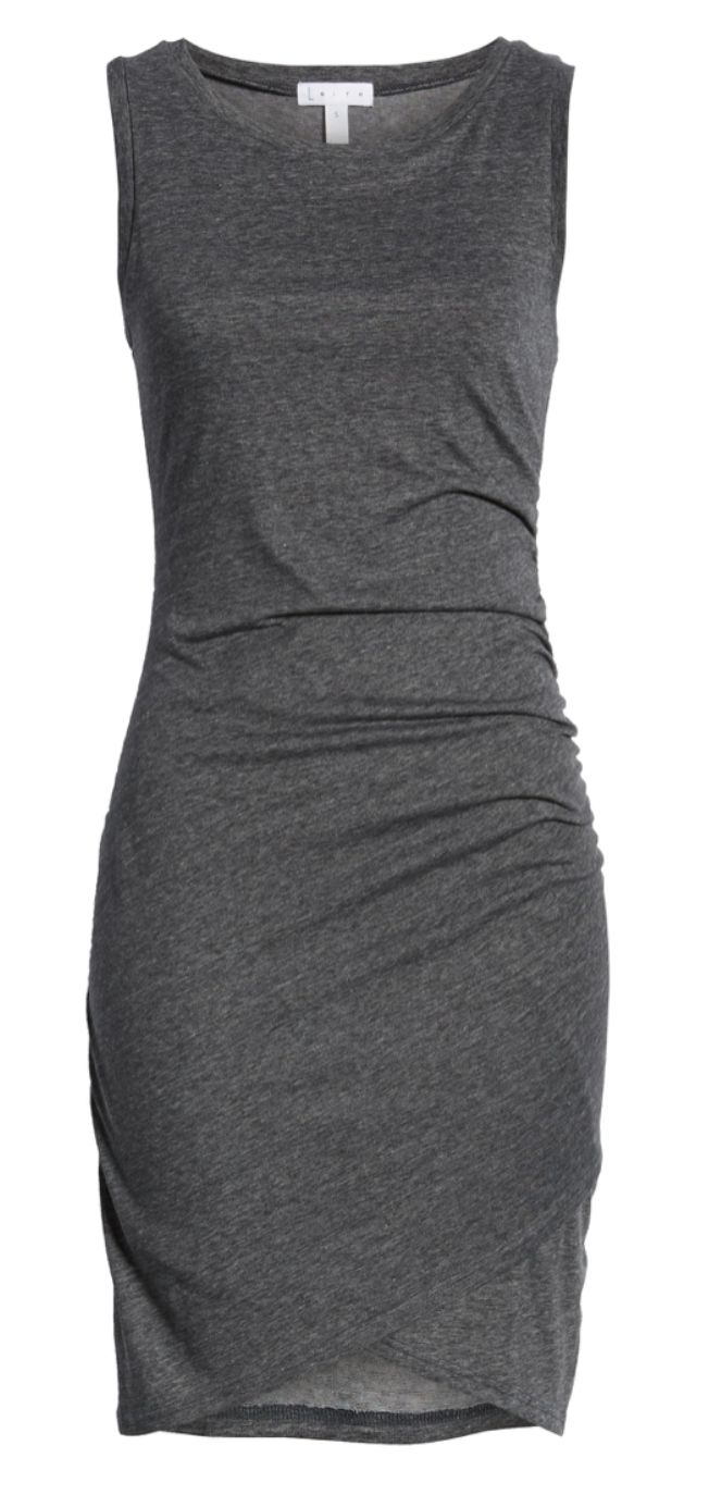 Leith Ruched Body-Con Tank Dress in Grey Medium Charcoal Heather