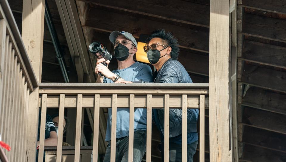 director Darren Aronofsky and cinematographer Matthew Libatique on set