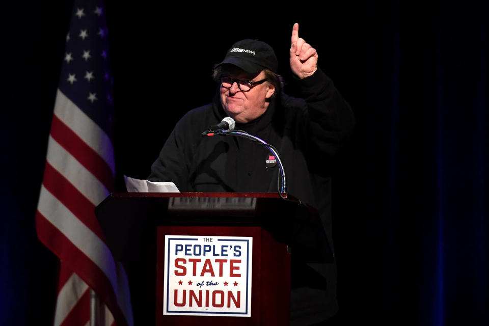 Michael Moore called for a “tsunami of voters” in the November midterm elections to unseat Republicans in the House and the Senate, Jan. 29, 2018, at the Town Hall theater in NYC. (Photo: Darren Ornitz/Reuters)