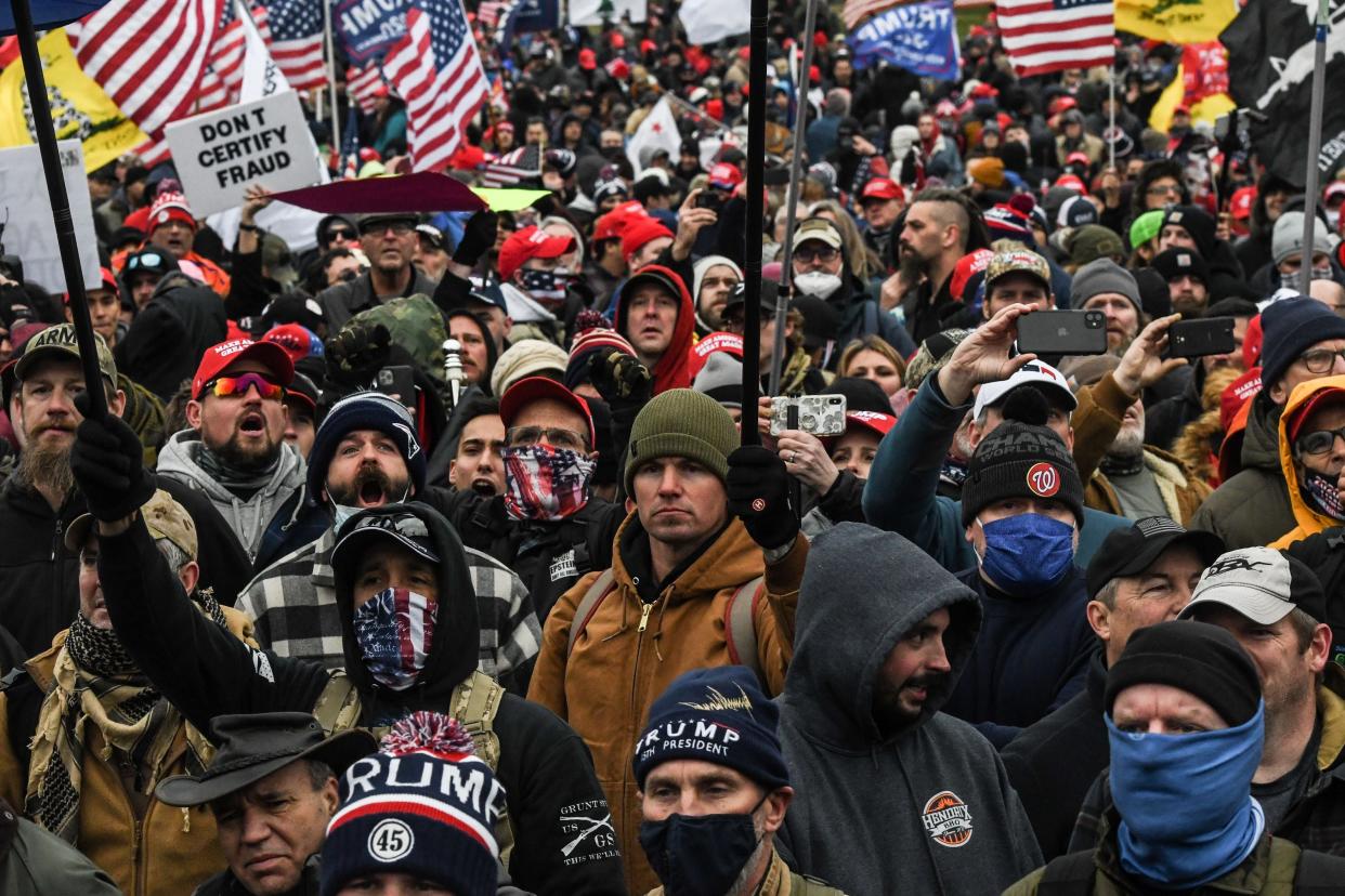 Supporters of Donald Trump participate in a ‘Stop the Steal’ protest outside of the Capitol building on Wednesday which erupted into violence  (REUTERS)