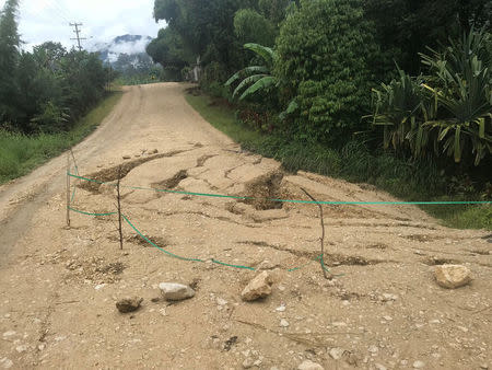 Damage is seen after an earthquake and aftershocks in Nipa-Kutubu district, Papua New Guinea March 6, 2018. International Federation of Red Cross and Red Crescent Societies (IFRC) / via REUTERS