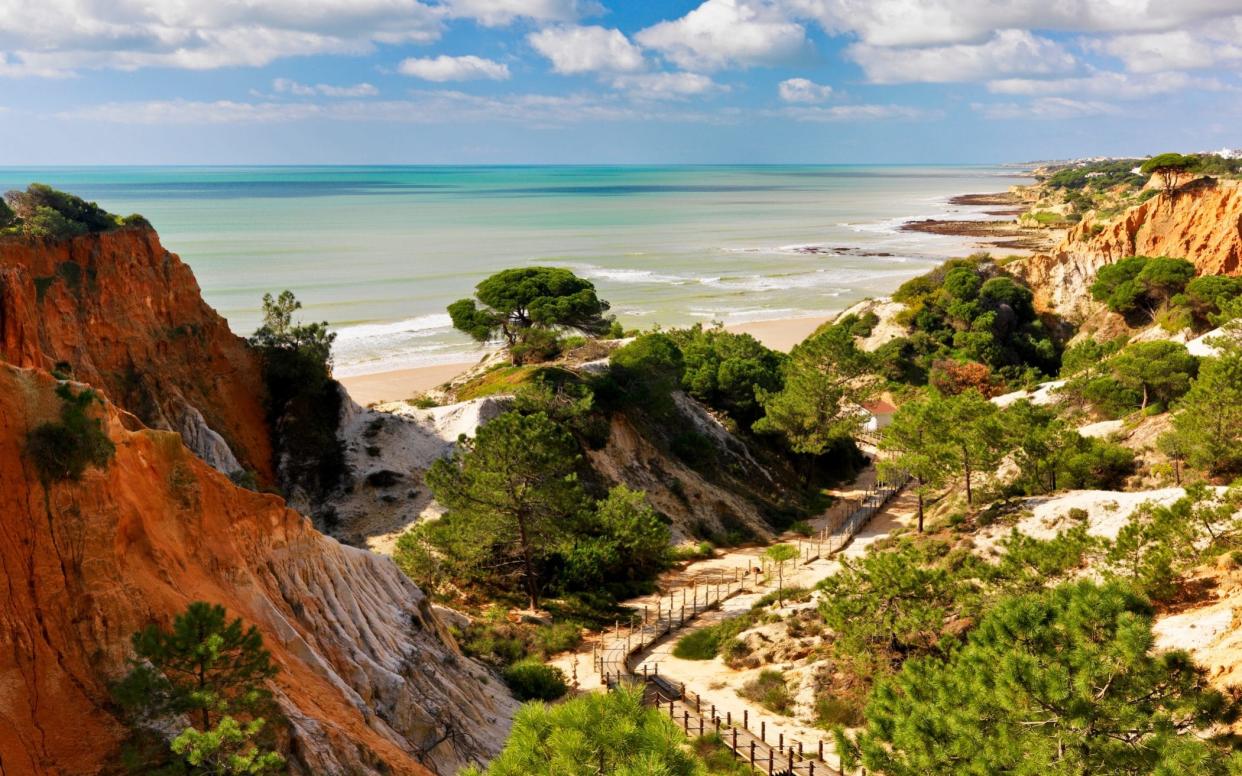 The view at Pine Cliffs, the Algarve, overlooking Falesia beach