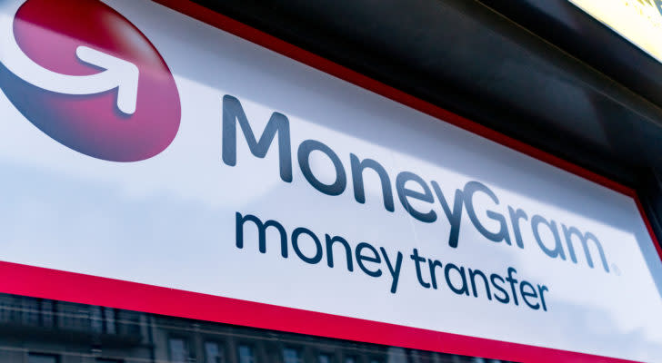 A MoneyGram sign representing MGI Stock.