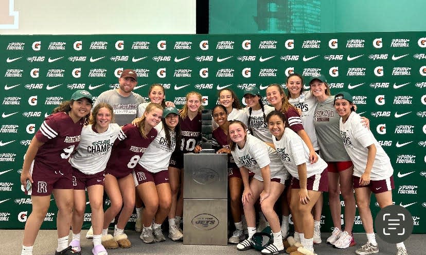 Ridgewood celebrates its 2023 New Jersey state flag football title.