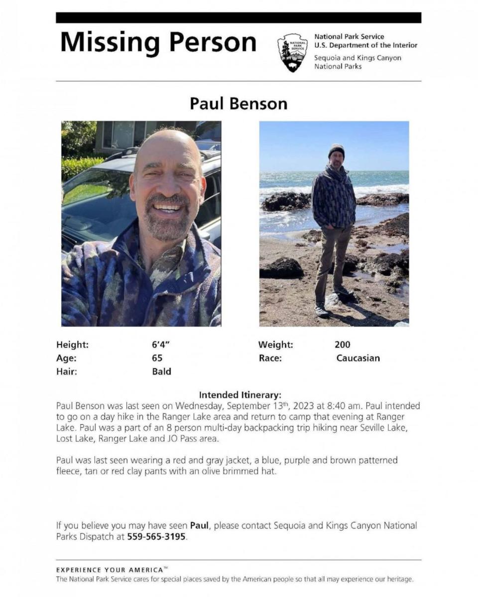 PHOTO: Paul Benson is shown in this missing person poster. (National Parks Service)