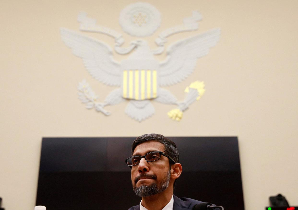 Google CEO Sundar Pichai listens to a question as he testifies at a House Judiciary Committee: REUTERS/Jim Young