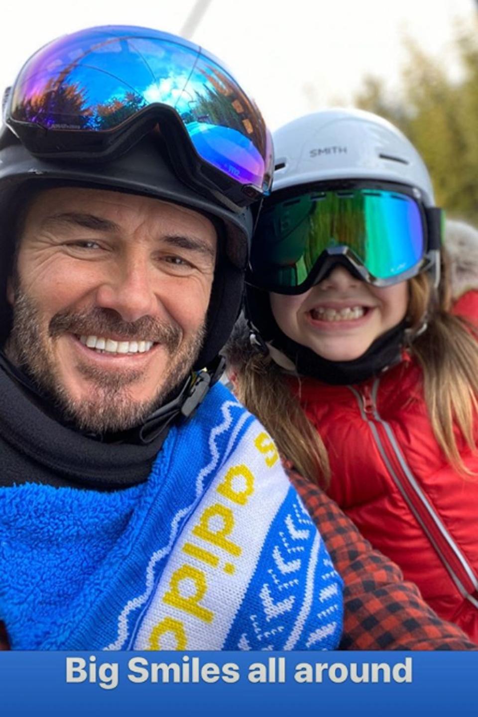 All smiles@ David and Harper Beckham on the slopes (Instagram @davidbeckham)