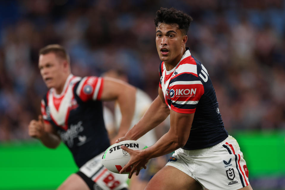 Joseph Suaalii, pictured here in action for the Sydney Roosters in the NRL.