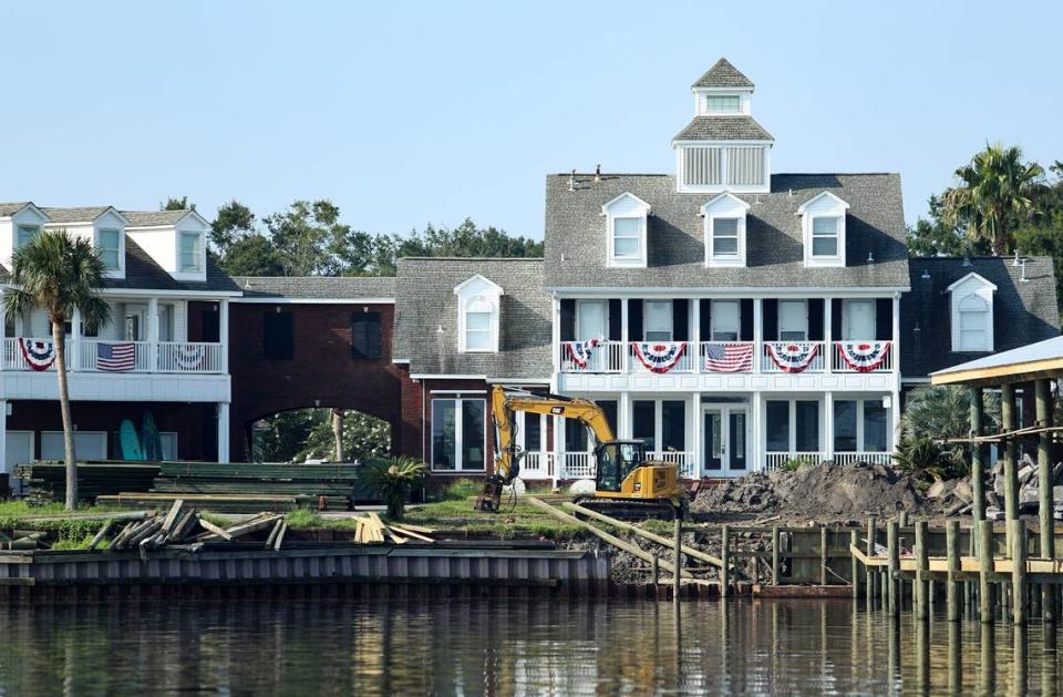 A bulkhead is constructed on a property on the Back Bay of Biloxi on July 27, 2021.