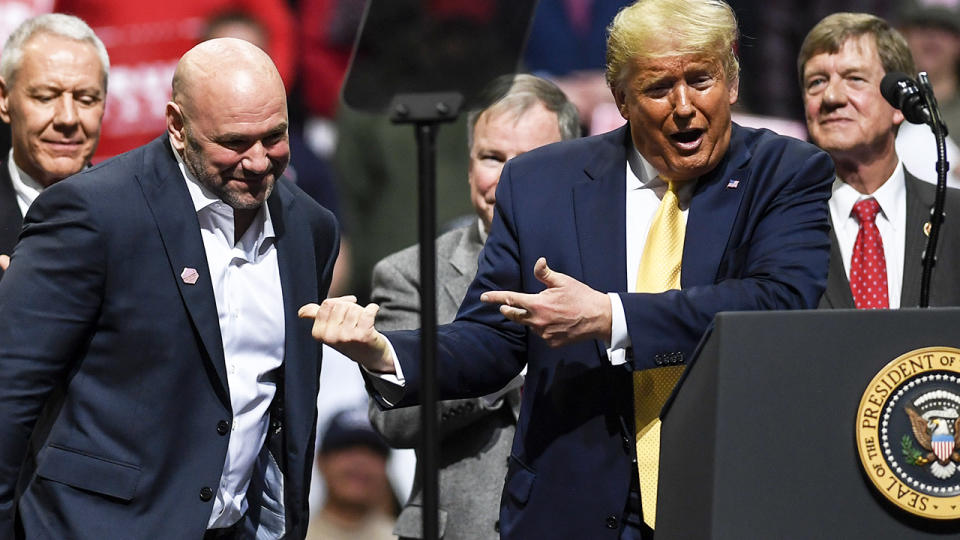 Donald Trump, pictured here introducing Dana White at the Broadmoor World Arena in February.