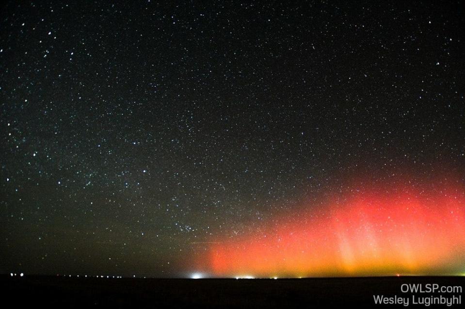 The aurora borealis is visible in the rural, northern Texas Panhandle on March 24.