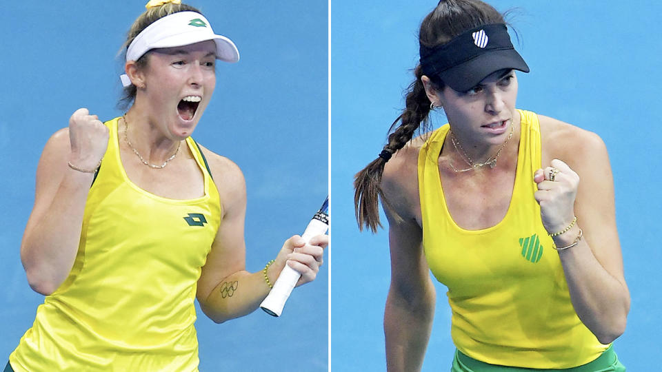 Storm Sanders and Ajla Tomljanovic, pictured here in action for Australia at the Billie Jean King Cup.