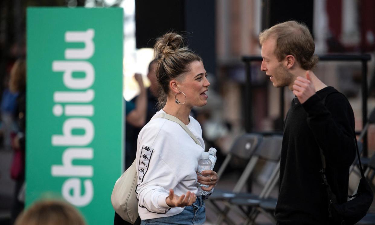 <span>An EH Bildu campaign meeting in the Basque city of Sestao before regional elections on 21 April.</span><span>Photograph: Ander Gillenea/AFP/Getty</span>