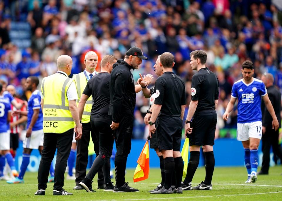 Southampton manager Ralph Hasenhuttl confronted referee Jon Moss following last season’s loss at Leicester (Mike Egerton/PA) (PA Wire)